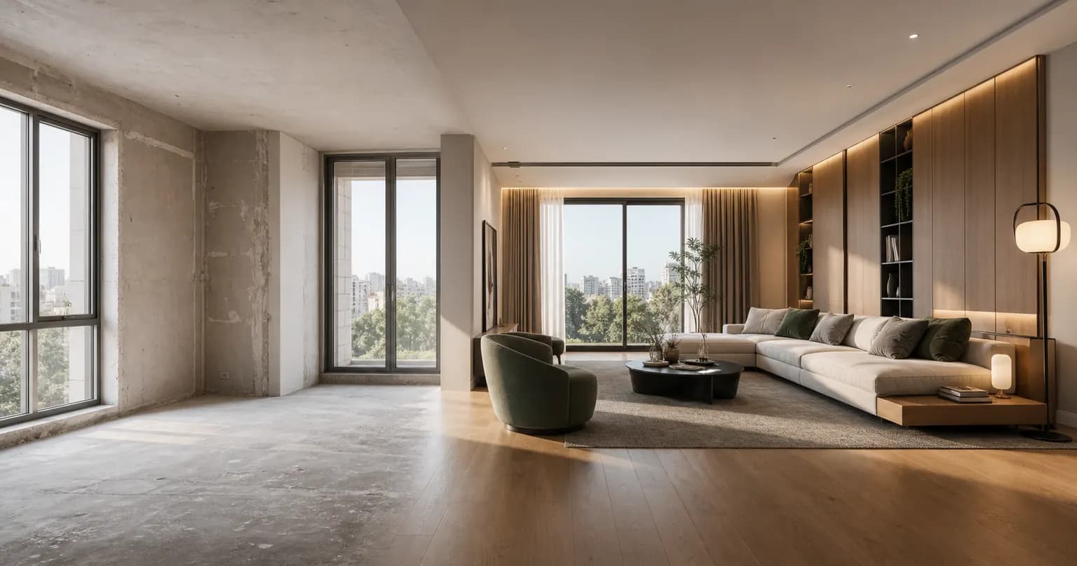 One room, half bare and half finished by Dimetria